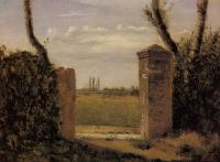 Corot, Jean-Baptiste-Camille - Boid-Guillaumi, near Rouen - A Gate Flanked by Two Posts